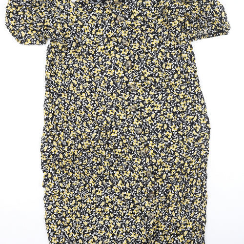 Peacocks Womens Yellow Floral Viscose Mini  Size 18  Off the Shoulder
