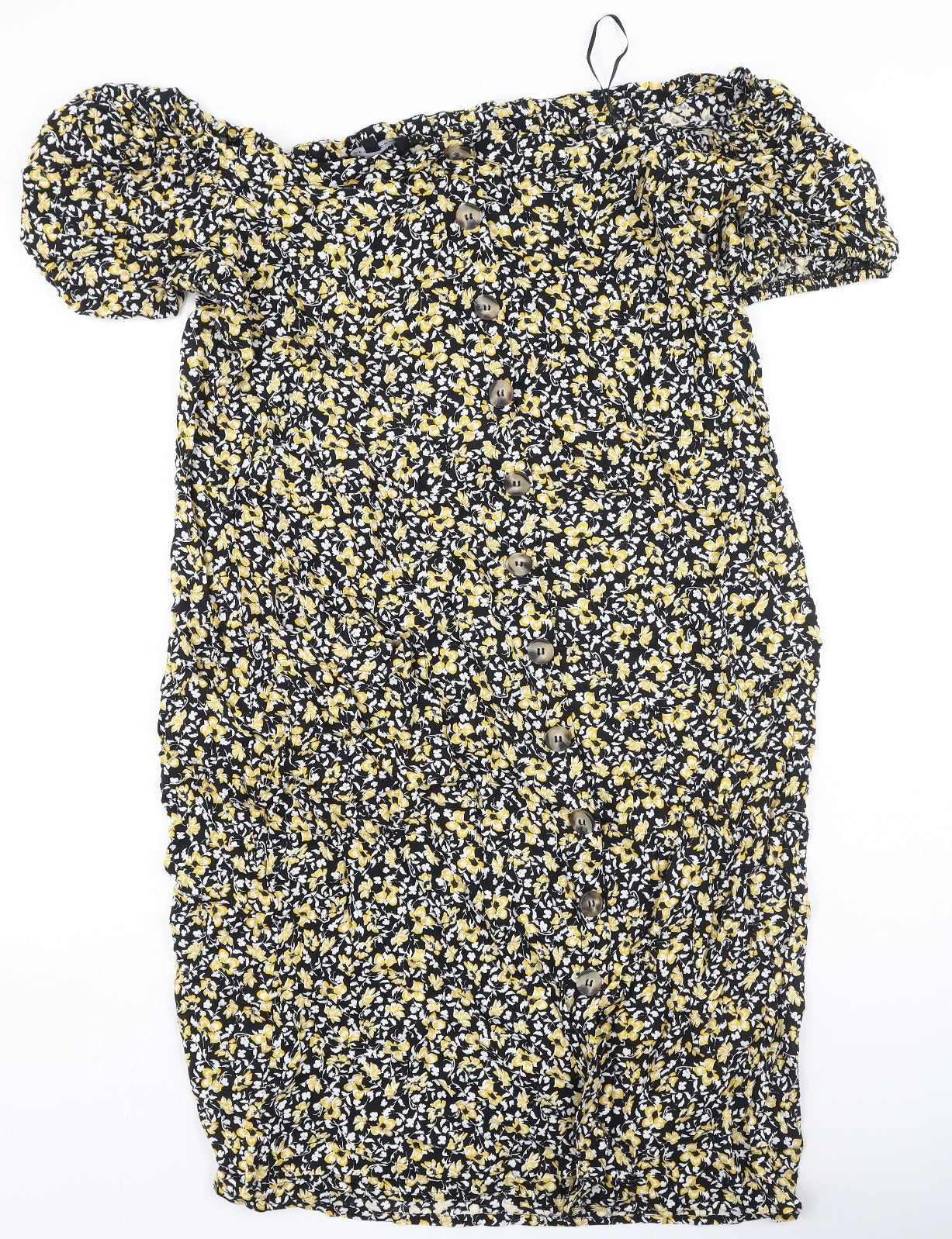 Peacocks Womens Yellow Floral Viscose Mini  Size 18  Off the Shoulder