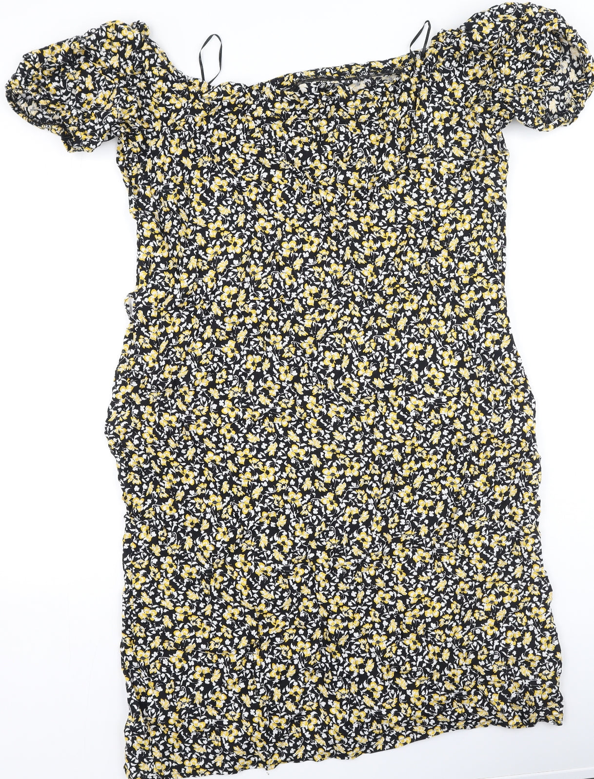 Peacocks Womens Yellow Floral Viscose Mini  Size 18  Off the Shoulder