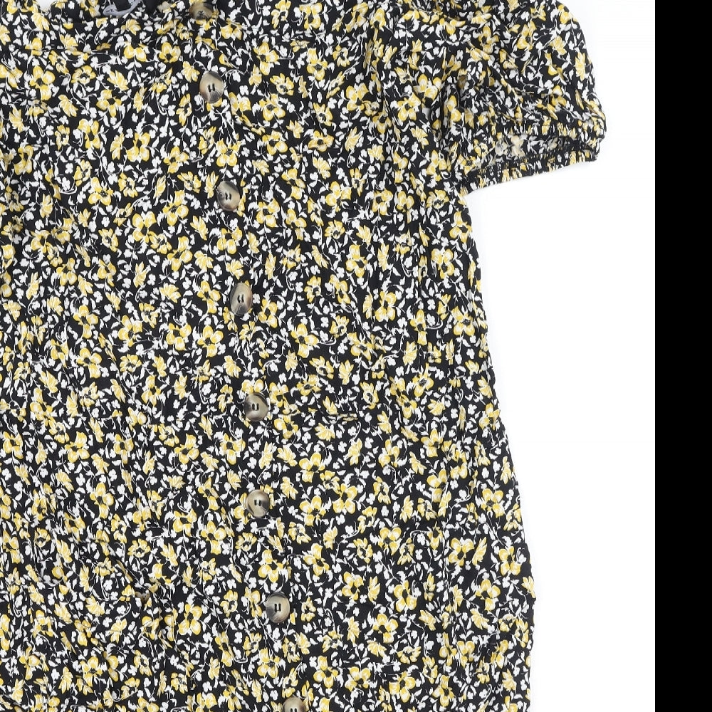 Peacocks Womens Yellow Floral Viscose Mini  Size 18  Off the Shoulder