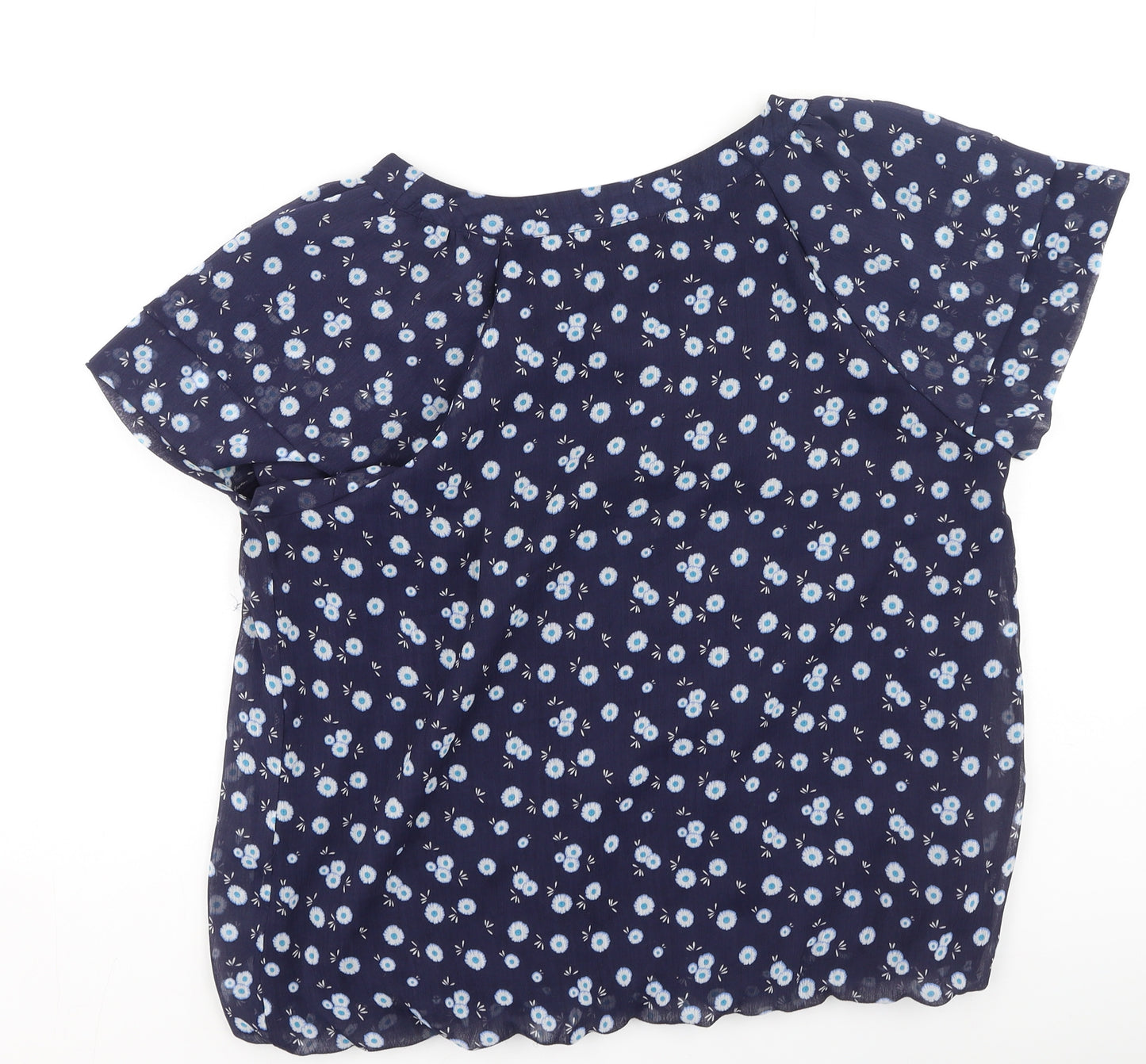 Papaya Womens Blue Floral Polyester Basic Blouse Size 16 Round Neck
