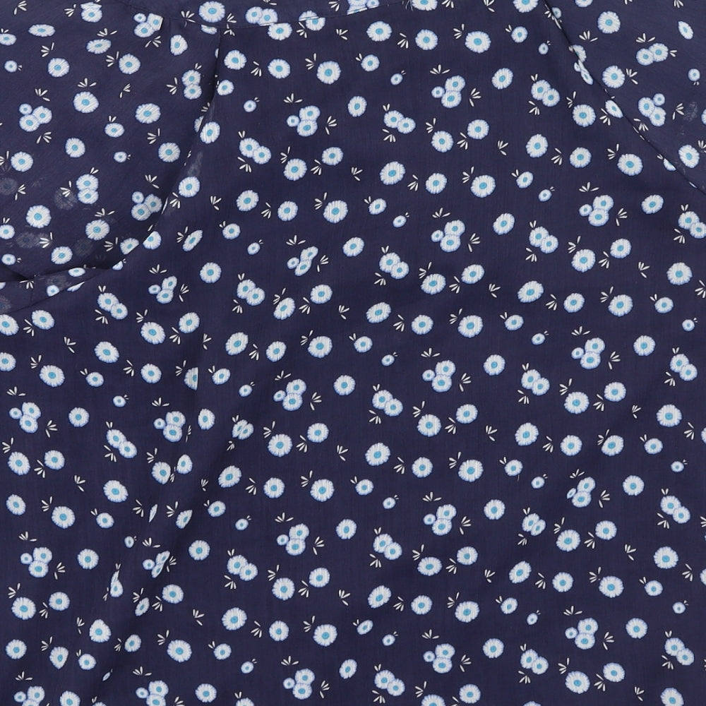 Papaya Womens Blue Floral Polyester Basic Blouse Size 16 Round Neck