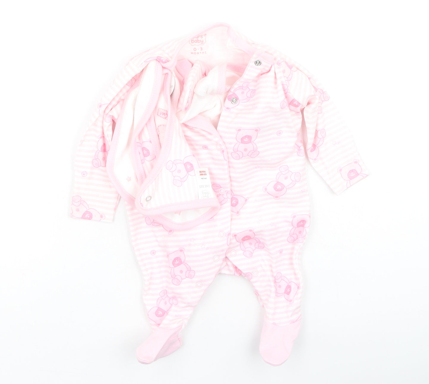 Pure Baby Girls Pink Striped Cotton Dress Set Outfit/Set Size 0-3 Months