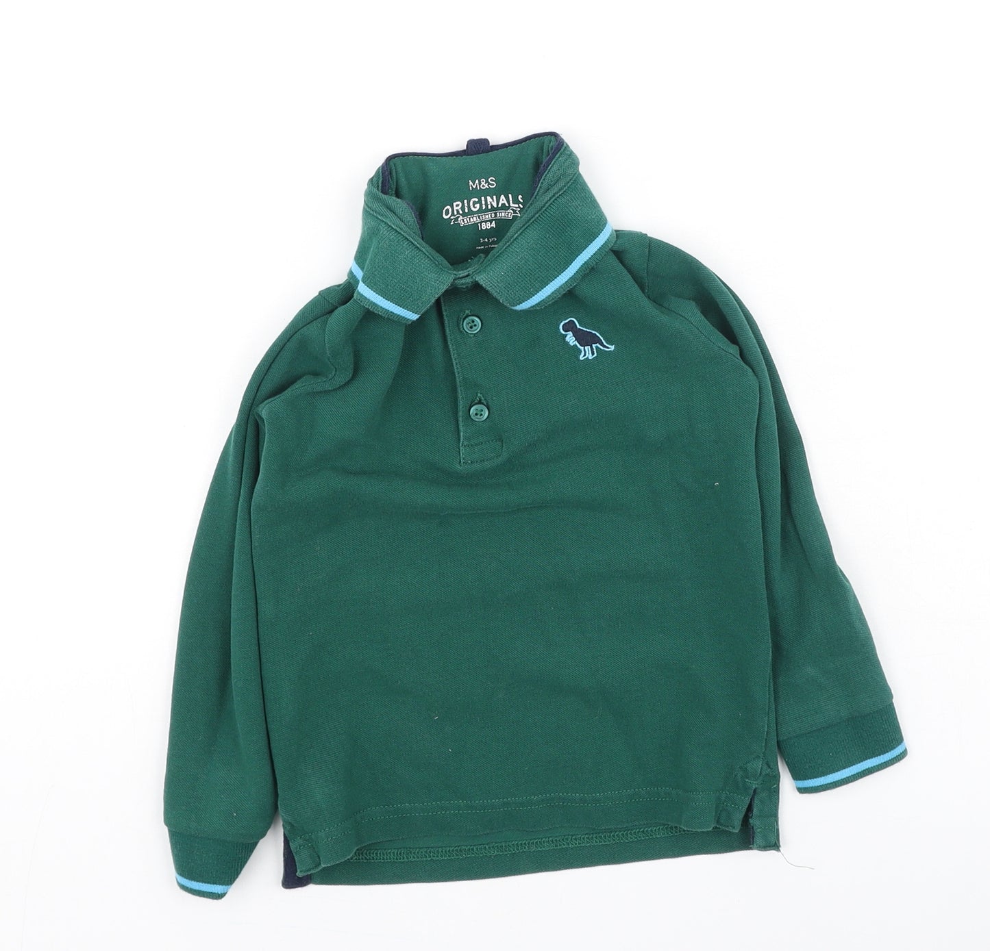 Marks and Spencer Boys Green  Cotton Basic Dress Shirt Size 3-4 Years Collared