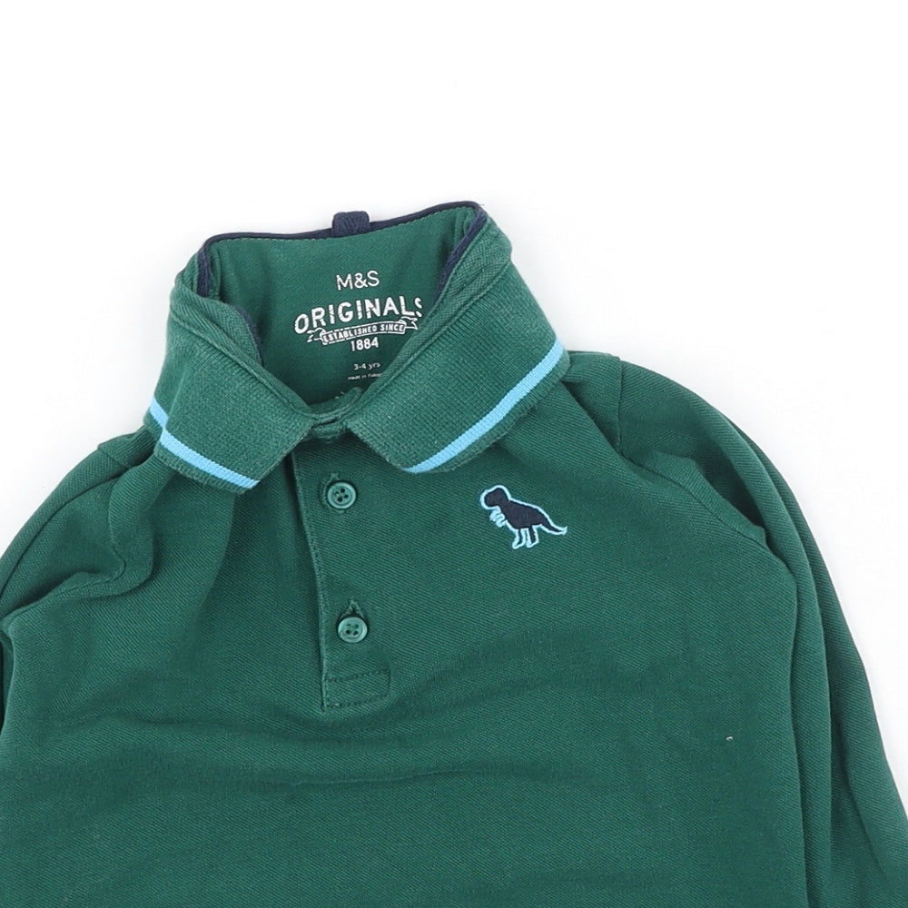 Marks and Spencer Boys Green  Cotton Basic Dress Shirt Size 3-4 Years Collared