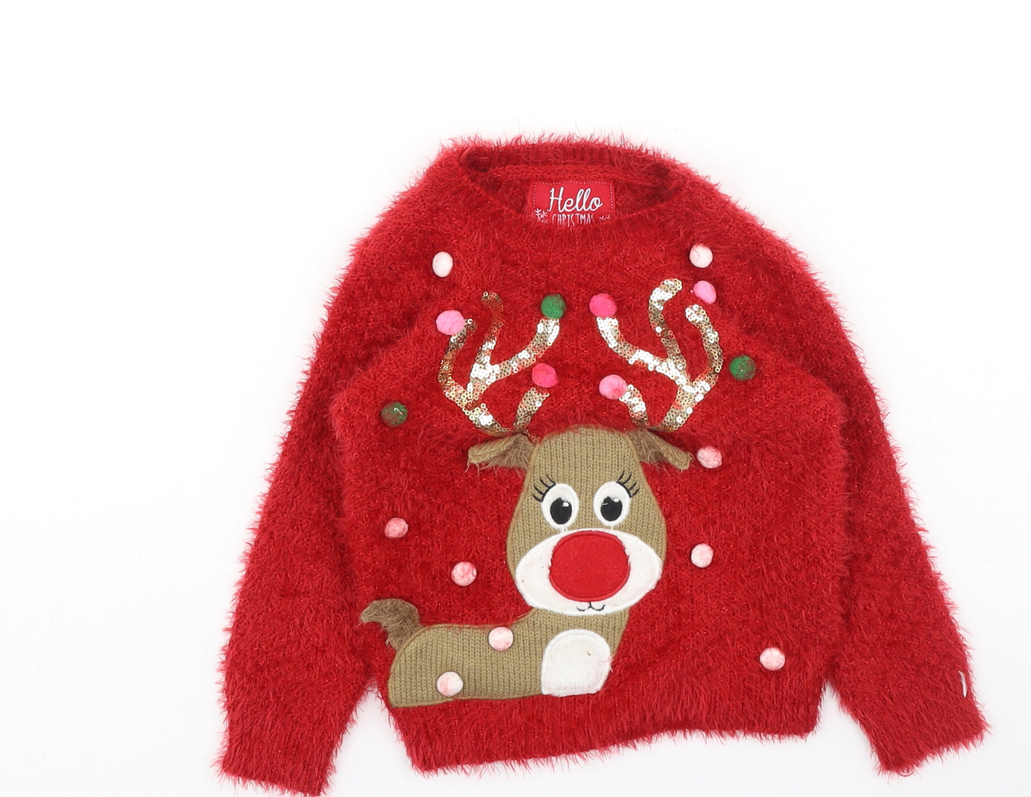 F&F Girls Red  Nylon Pullover Jumper Size 12-18 Months   - Christmas Jumper