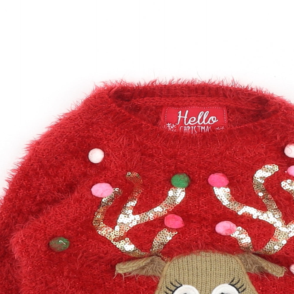 F&F Girls Red  Nylon Pullover Jumper Size 12-18 Months   - Christmas Jumper