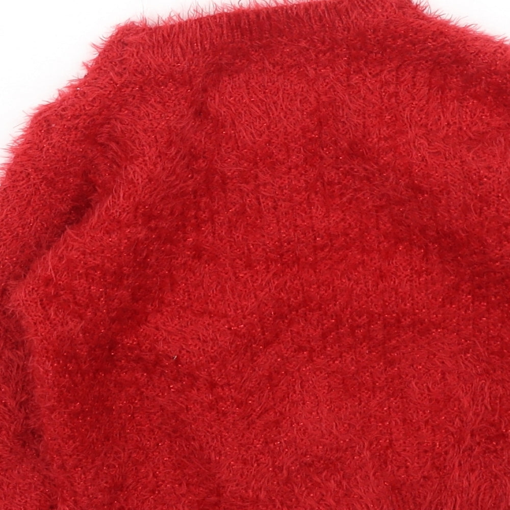 F&F Girls Red  Nylon Pullover Jumper Size 12-18 Months   - Christmas Jumper