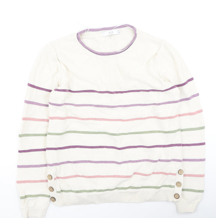 isle Womens Multicoloured Round Neck Striped Cotton Pullover Jumper Size S