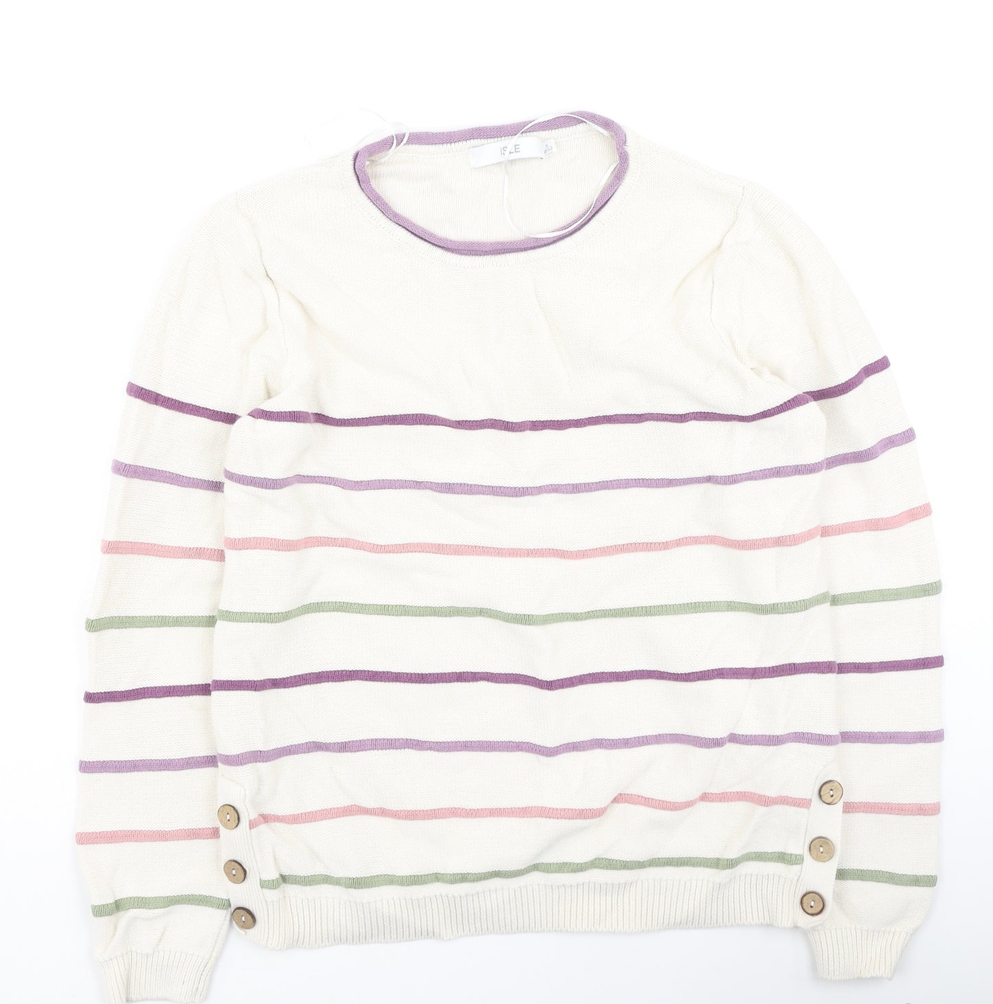 isle Womens Multicoloured Round Neck Striped Cotton Pullover Jumper Size S