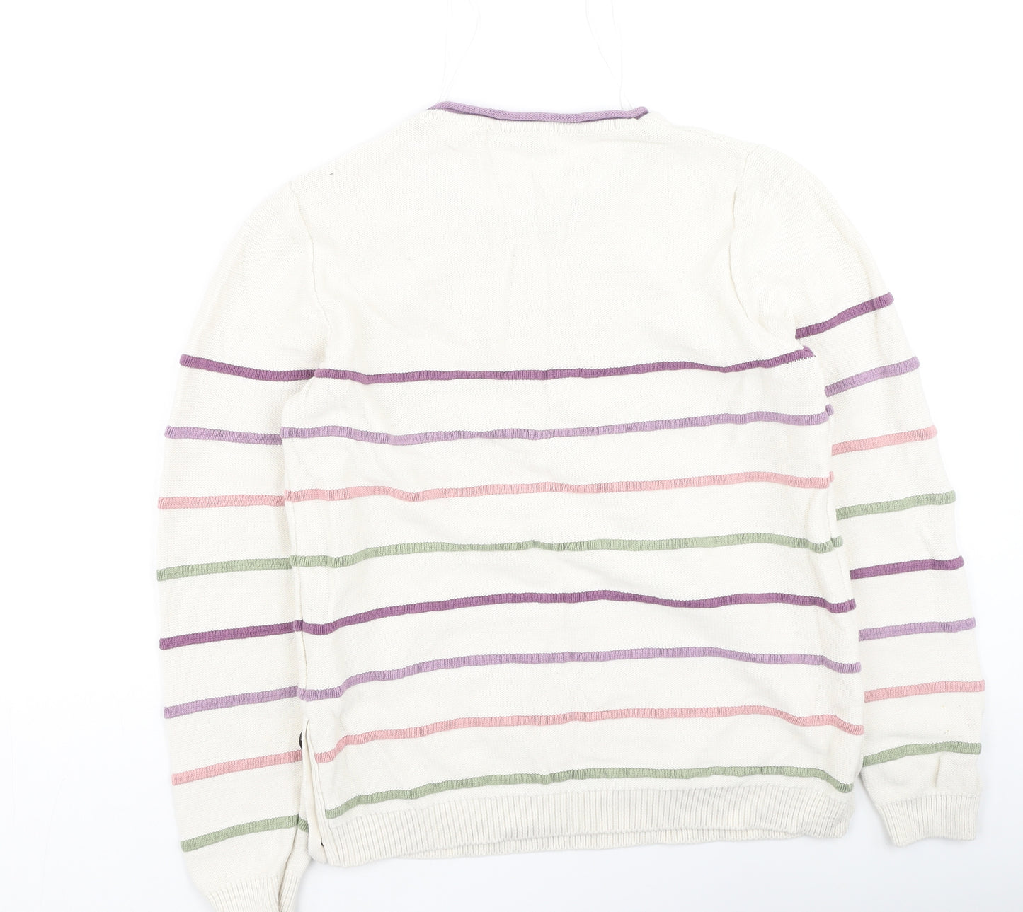 isle Womens Multicoloured Round Neck Striped Cotton Pullover Jumper Size S