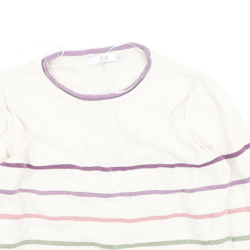 isle Womens Multicoloured Round Neck Striped Cotton Pullover Jumper Size S