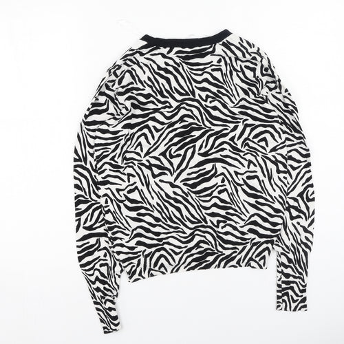 Marks and Spencer Womens Black Round Neck Animal Print Viscose Cardigan Jumper Size 14