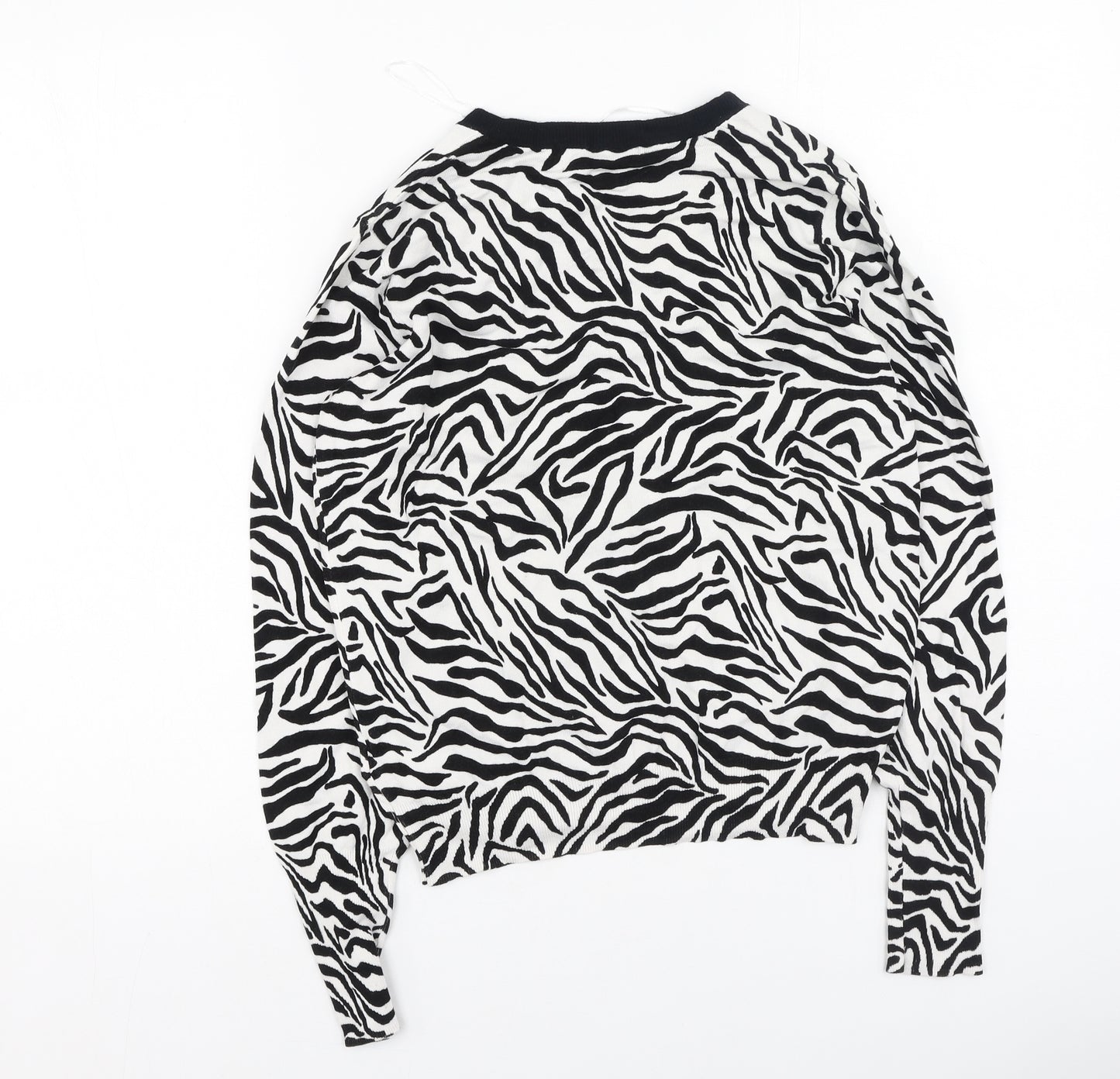 Marks and Spencer Womens Black Round Neck Animal Print Viscose Cardigan Jumper Size 14