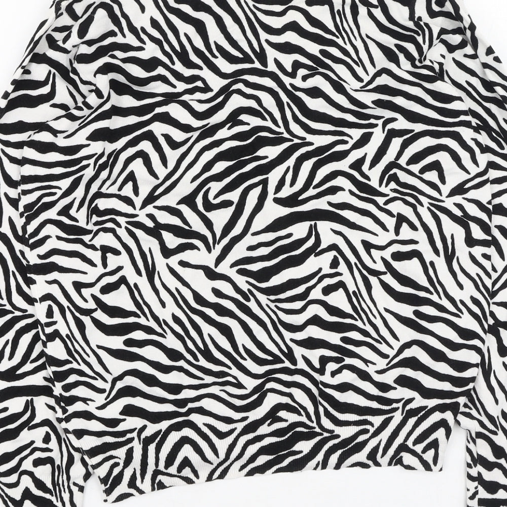 Marks and Spencer Womens Black Round Neck Animal Print Viscose Cardigan Jumper Size 14