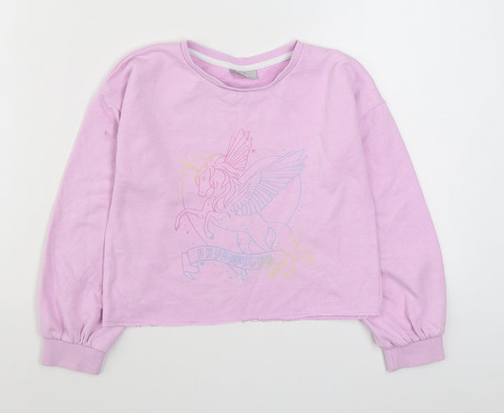 Matalan Girls Pink Cotton Pullover Sweatshirt Size 9 Years Pullover