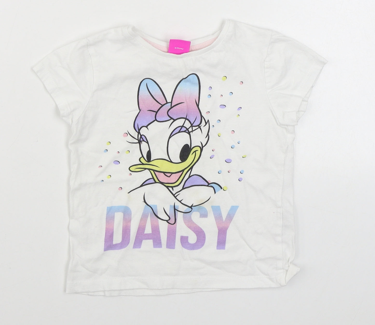 Pep&Co Girls White  100% Cotton Basic T-Shirt Size 3-4 Years Round Neck Pullover - Disney