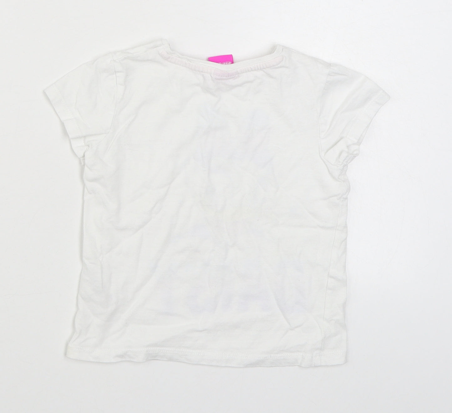 Pep&Co Girls White  100% Cotton Basic T-Shirt Size 3-4 Years Round Neck Pullover - Disney