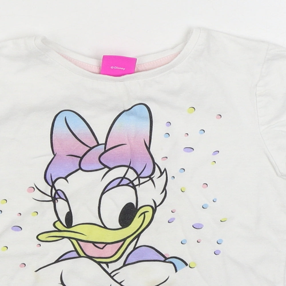 Pep&Co Girls White  100% Cotton Basic T-Shirt Size 3-4 Years Round Neck Pullover - Disney
