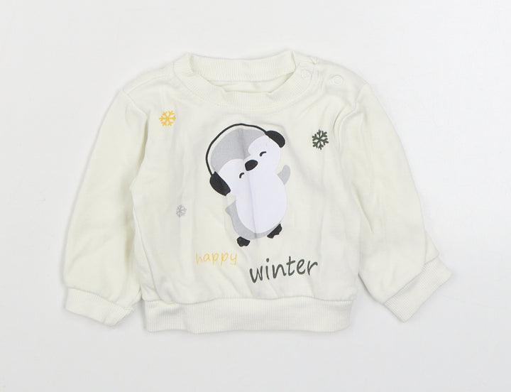 Baby Hi Girls White Cotton Pullover Jumper Size 6-9 Months Pullover