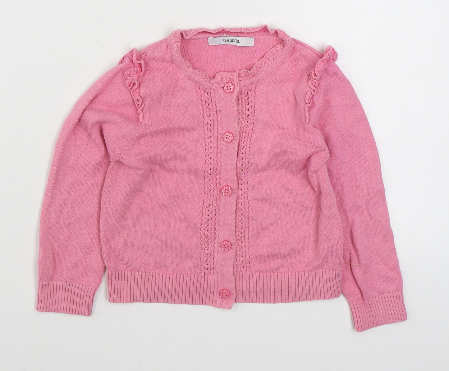 Geoge Girls Pink Round Neck  100% Cotton Cardigan Jumper Size 3-4 Years  Button
