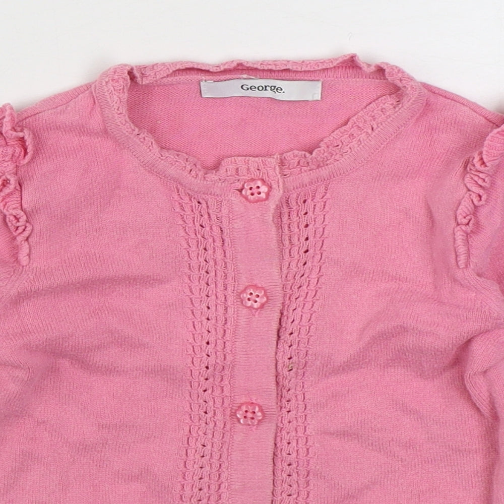 Geoge Girls Pink Round Neck  100% Cotton Cardigan Jumper Size 3-4 Years  Button