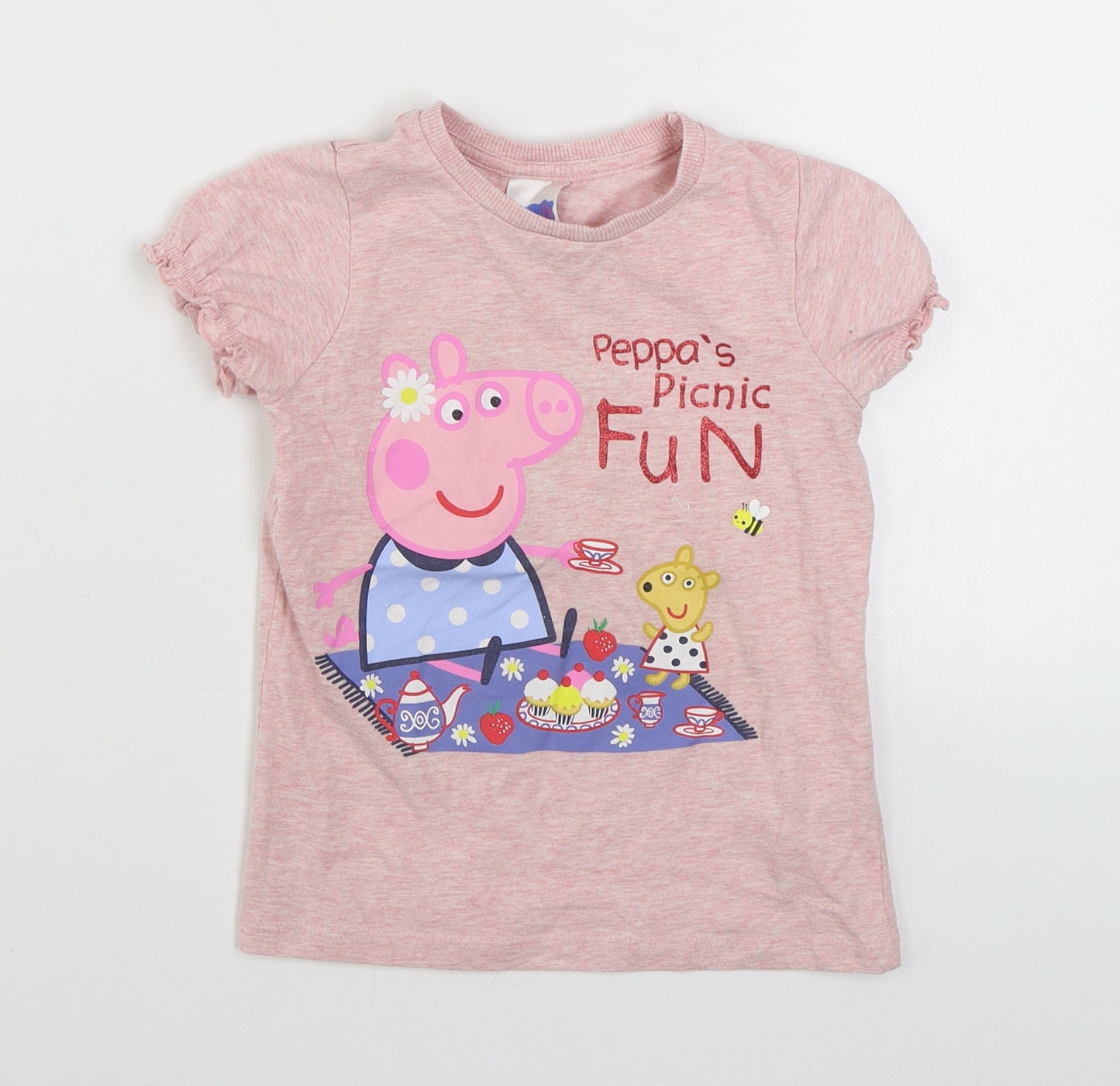 George Girls Pink  Cotton Basic T-Shirt Size 3-4 Years Round Neck Pullover - Peppa Pig