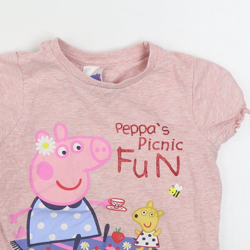 George Girls Pink  Cotton Basic T-Shirt Size 3-4 Years Round Neck Pullover - Peppa Pig