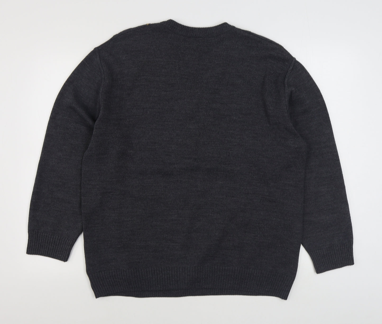 Peter Gribby Mens Grey V-Neck Striped Acrylic Pullover Jumper Size XL