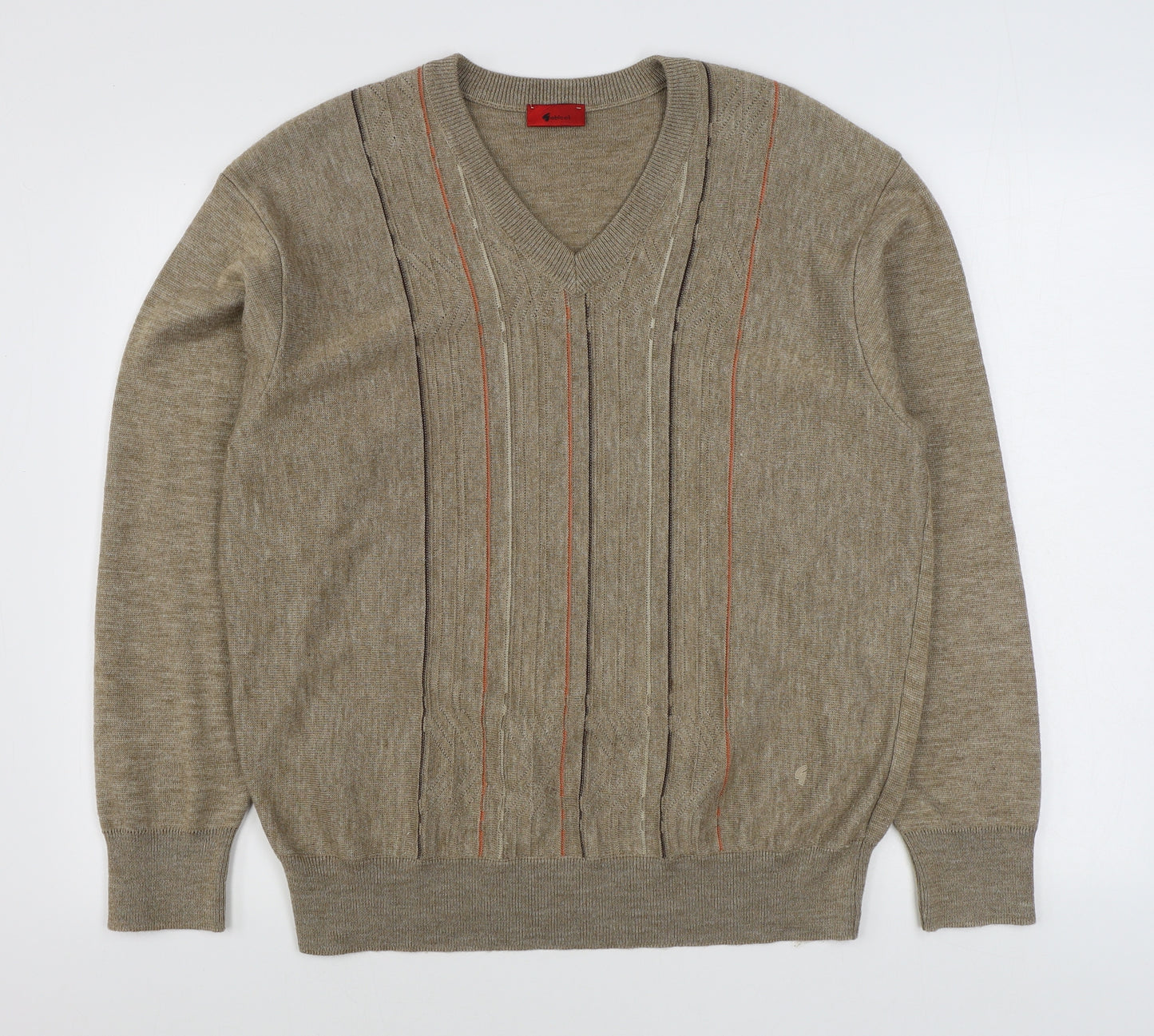 Gabicci Mens Brown V-Neck  Wool Pullover Jumper Size XL