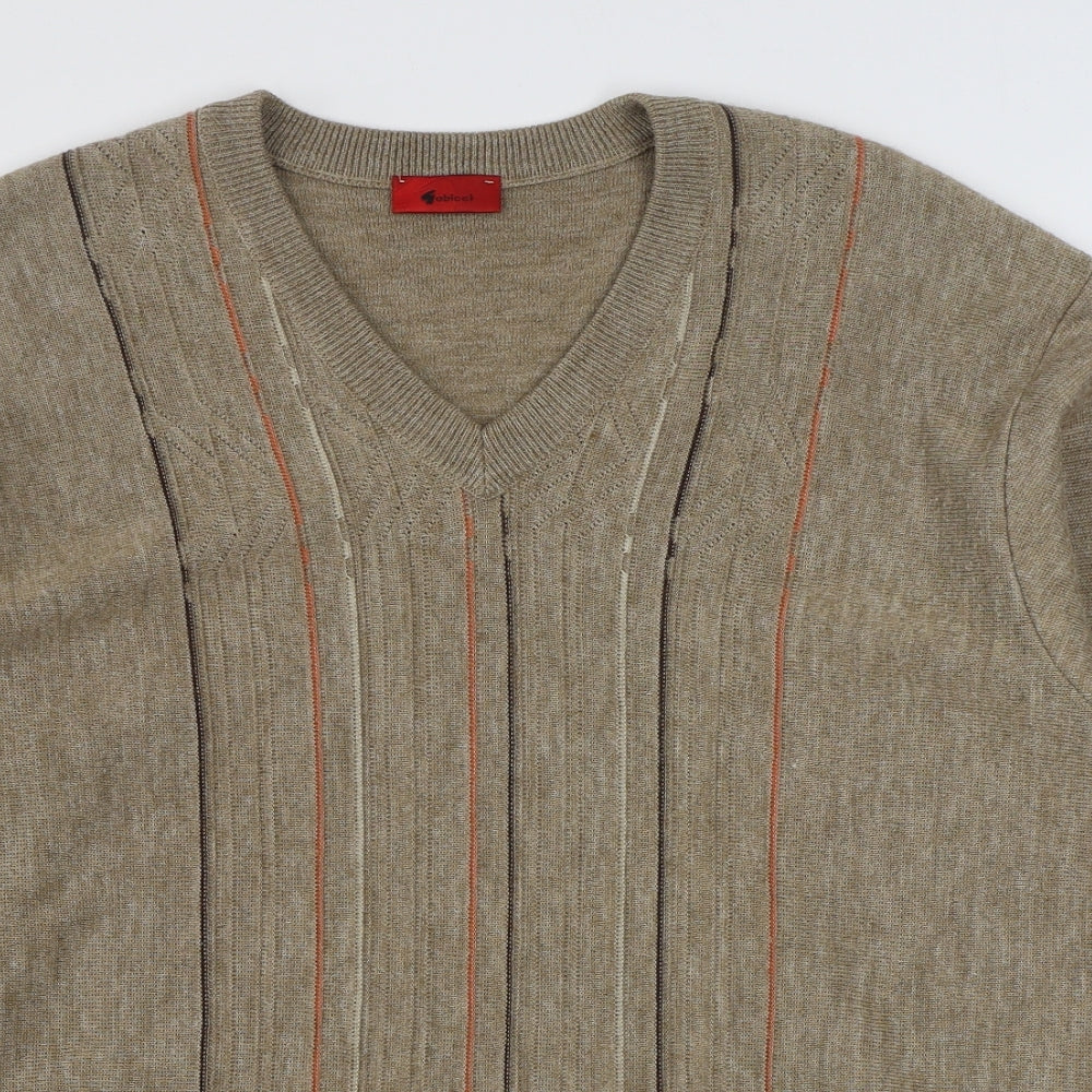 Gabicci Mens Brown V-Neck  Wool Pullover Jumper Size XL