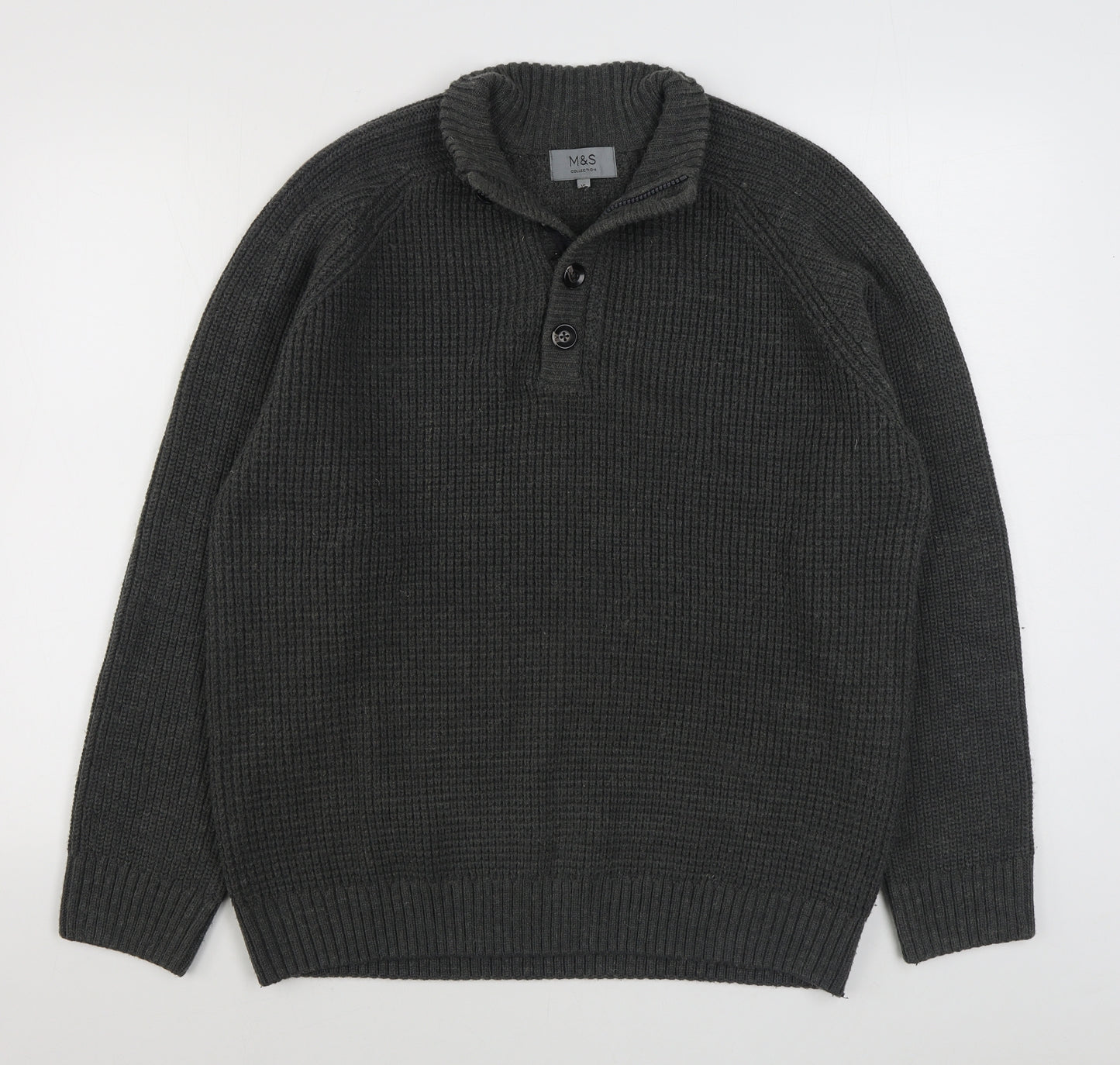 Marks and Spencer Mens Grey V-Neck  Acrylic Pullover Jumper Size XL