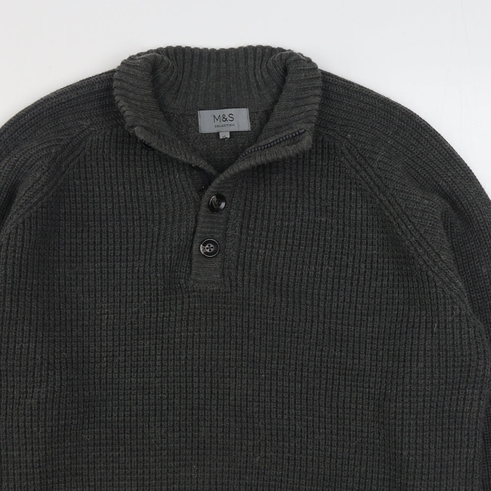 Marks and Spencer Mens Grey V-Neck  Acrylic Pullover Jumper Size XL
