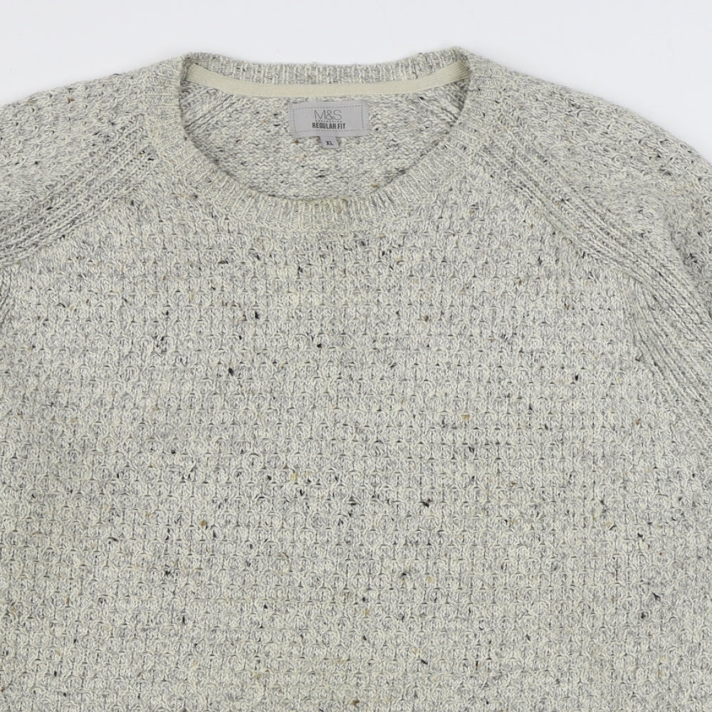 Marks and Spencer Mens Beige Round Neck  Cotton Pullover Jumper Size XL