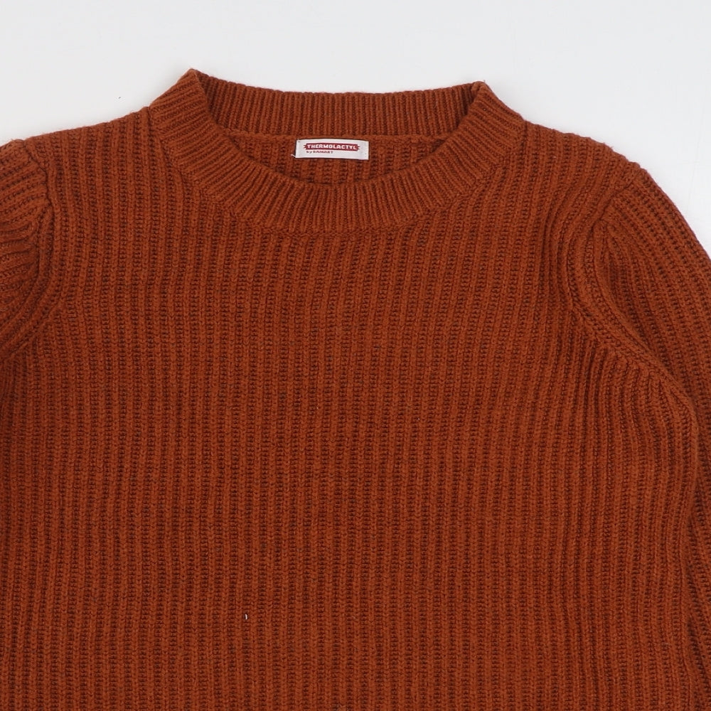 Damaet Womens Orange Round Neck  Acrylic Pullover Jumper Size 10