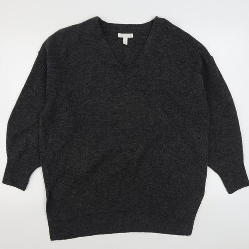 H&M Womens Grey V-Neck  Polyester Pullover Jumper Size S
