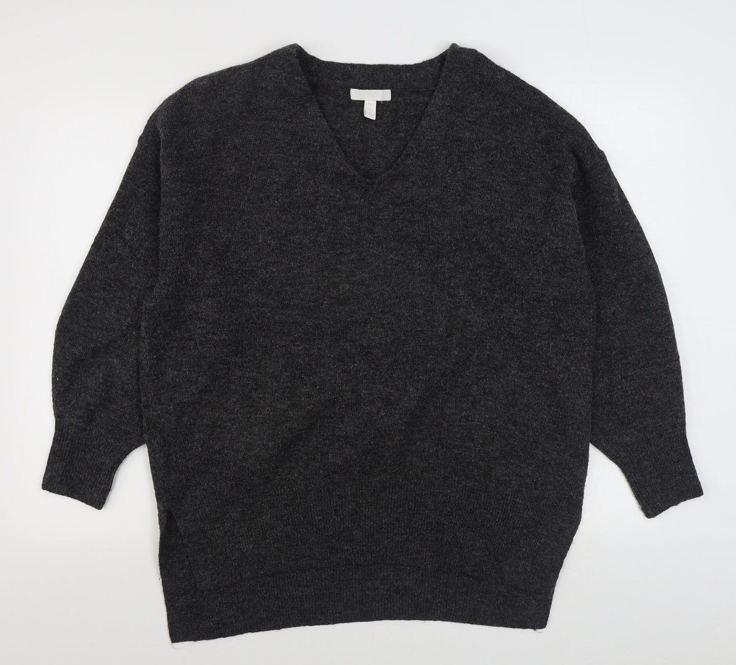 H&M Womens Grey V-Neck  Polyester Pullover Jumper Size S