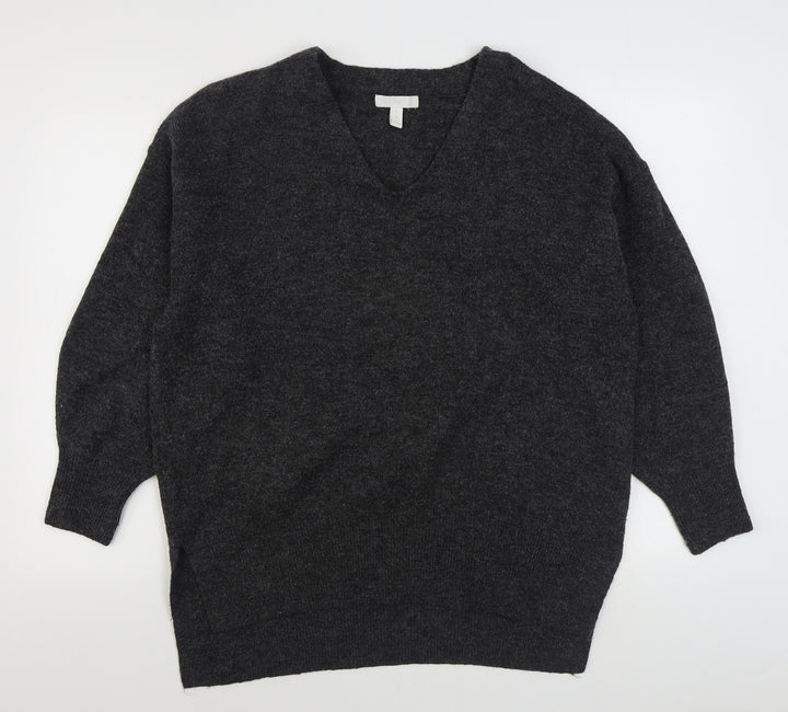 H&M Womens Grey V-Neck  Polyester Pullover Jumper Size S