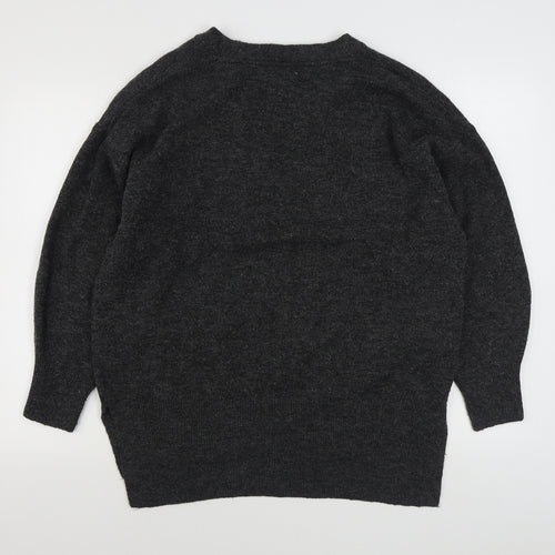 H&M Womens Grey V-Neck  Polyester Pullover Jumper Size S