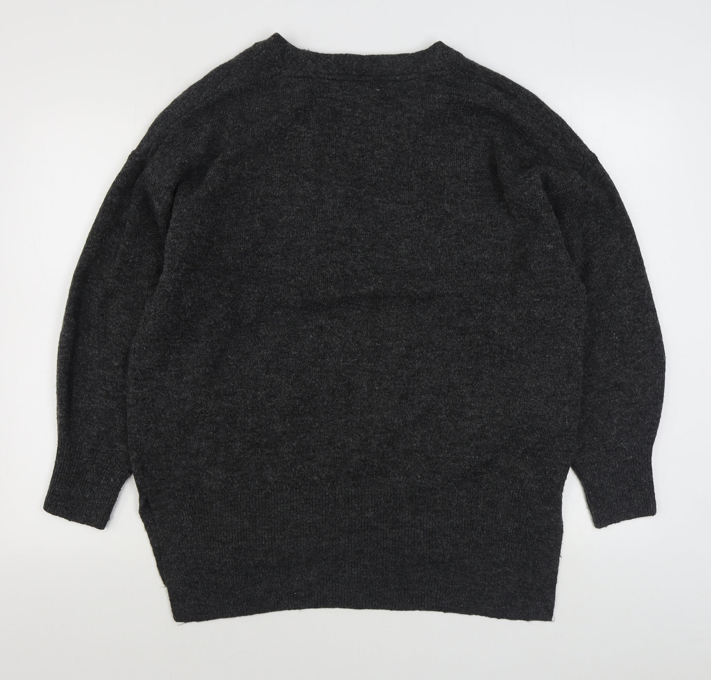 H&M Womens Grey V-Neck  Polyester Pullover Jumper Size S