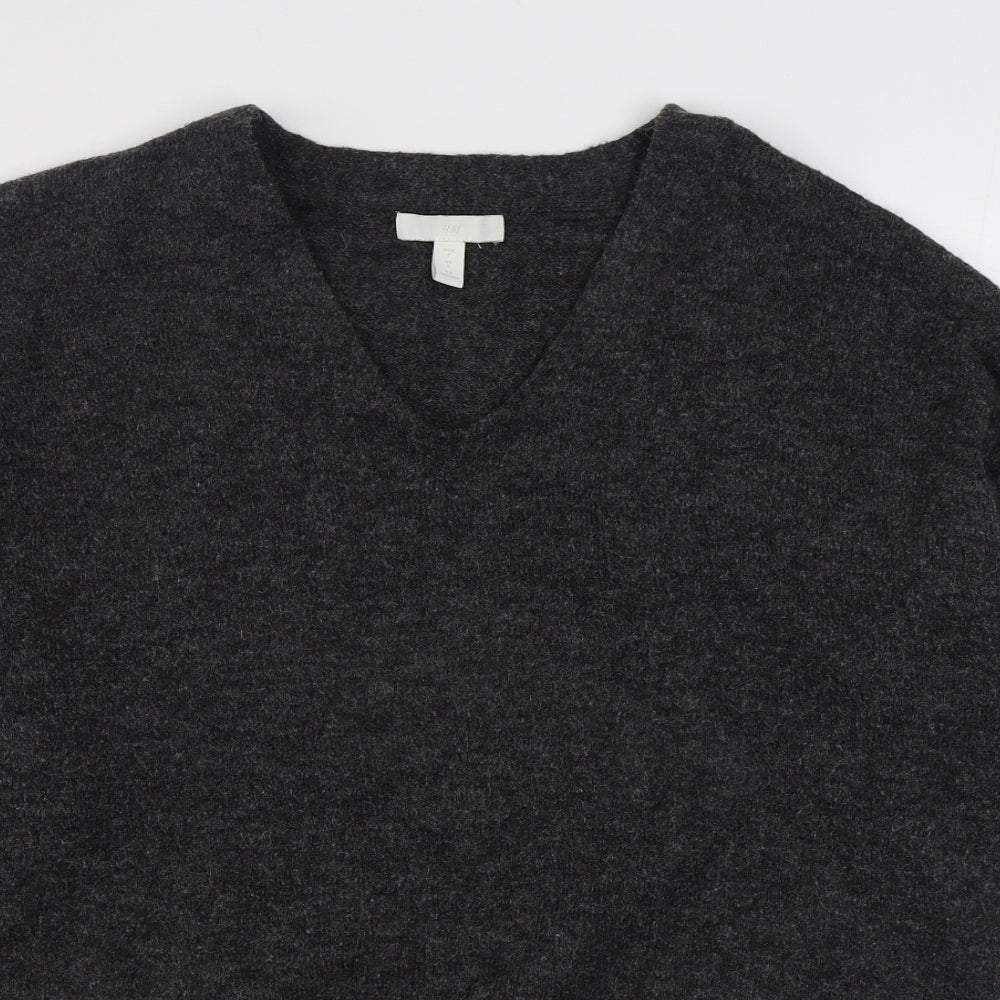 H&M Womens Grey V-Neck  Polyester Pullover Jumper Size S