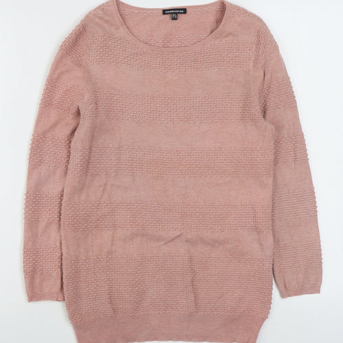 Warehouse Womens Pink Scoop Neck  Viscose Pullover Jumper Size 8