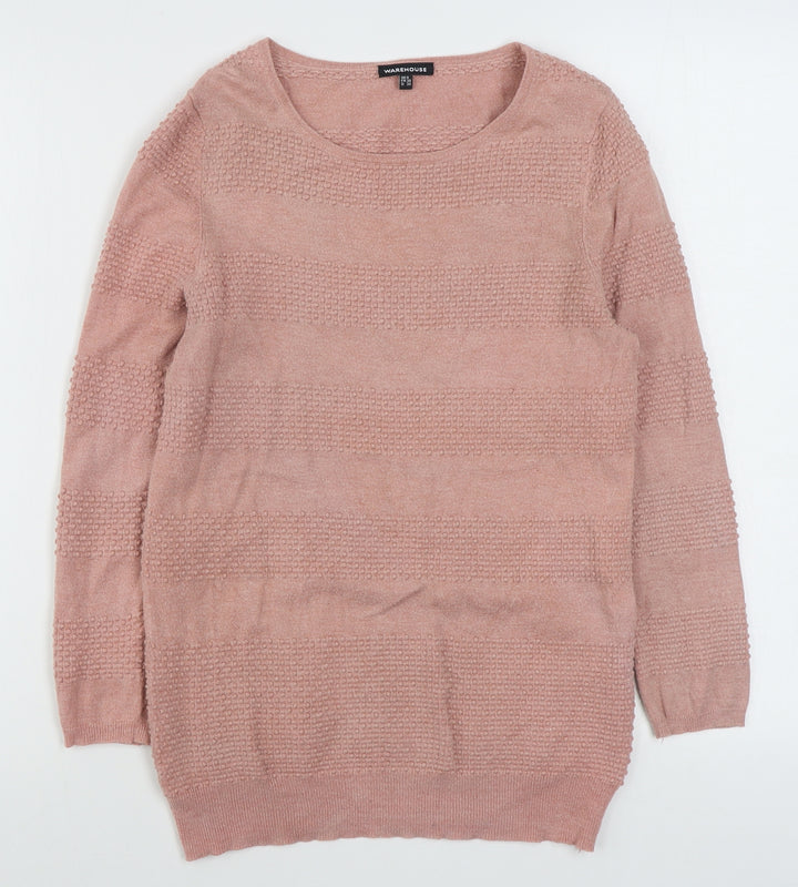 Warehouse Womens Pink Scoop Neck  Viscose Pullover Jumper Size 8