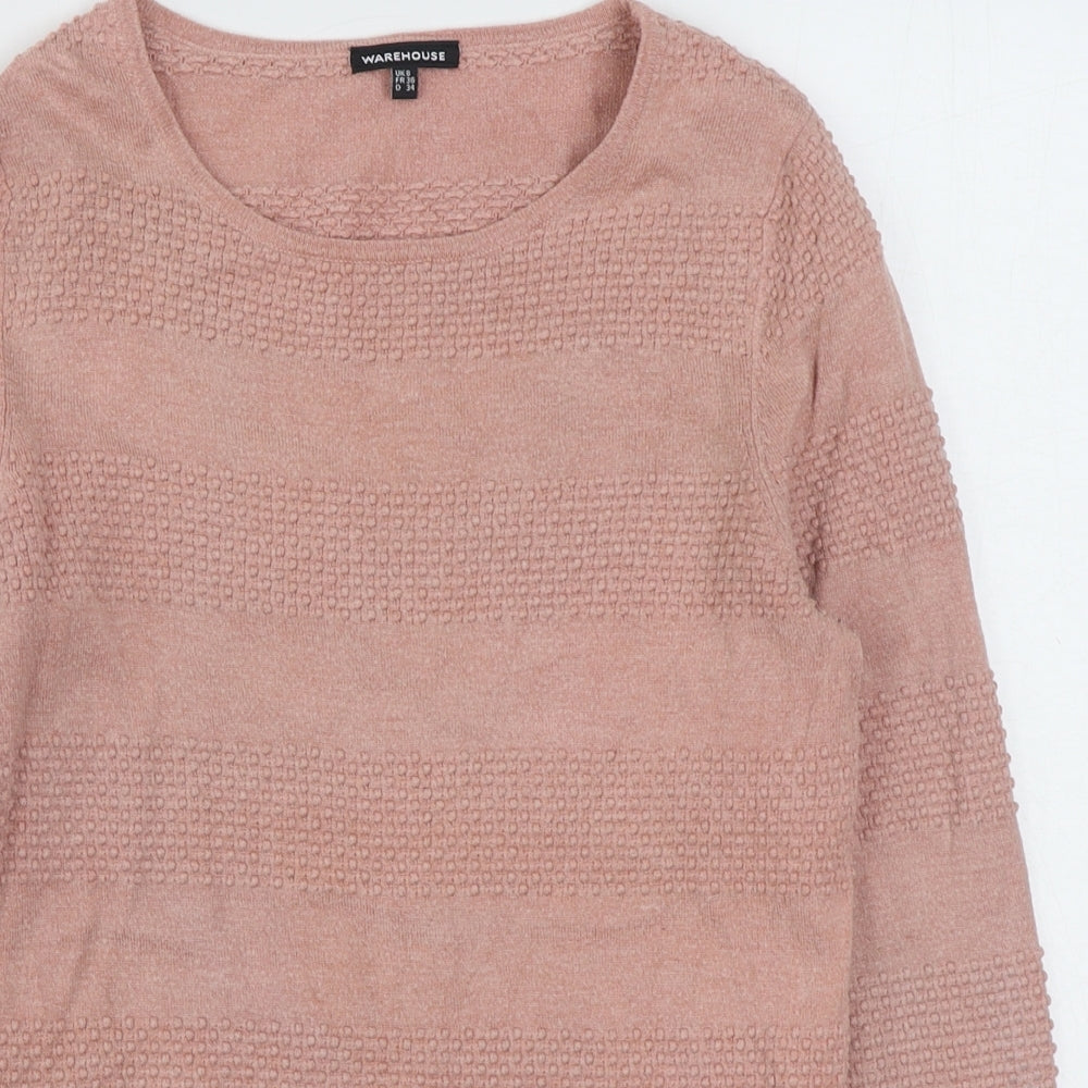 Warehouse Womens Pink Scoop Neck  Viscose Pullover Jumper Size 8