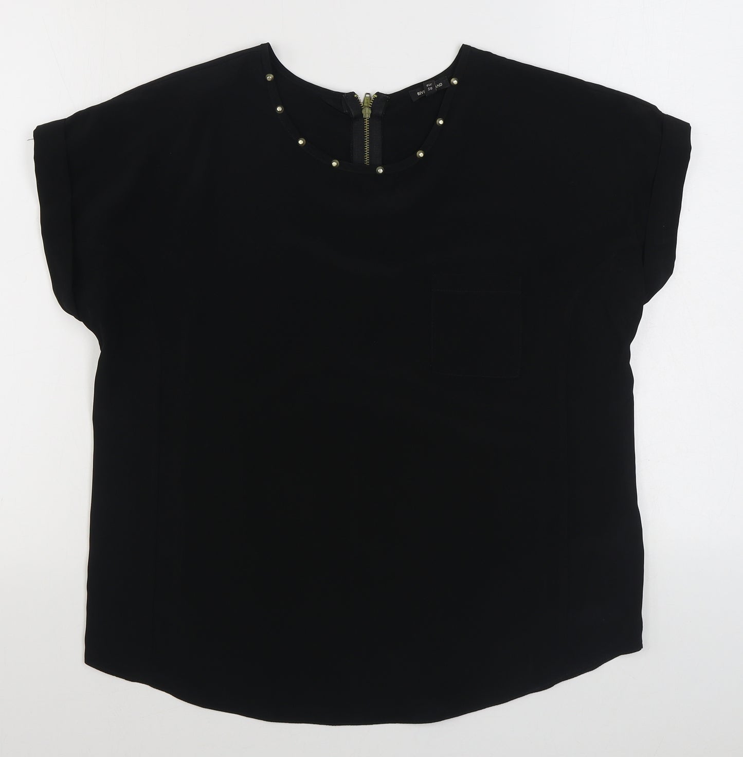River Island Womens Black  Polyester Basic Blouse Size 12 Scoop Neck