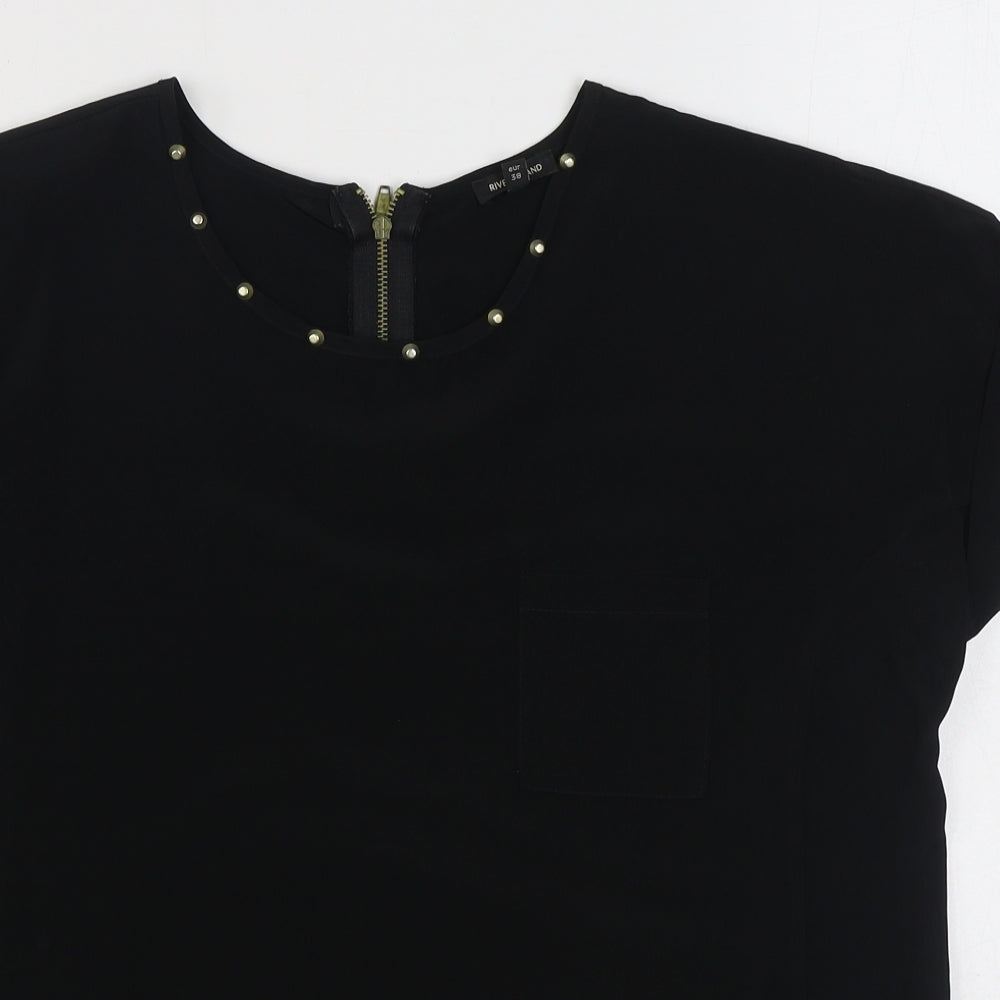 River Island Womens Black  Polyester Basic Blouse Size 12 Scoop Neck