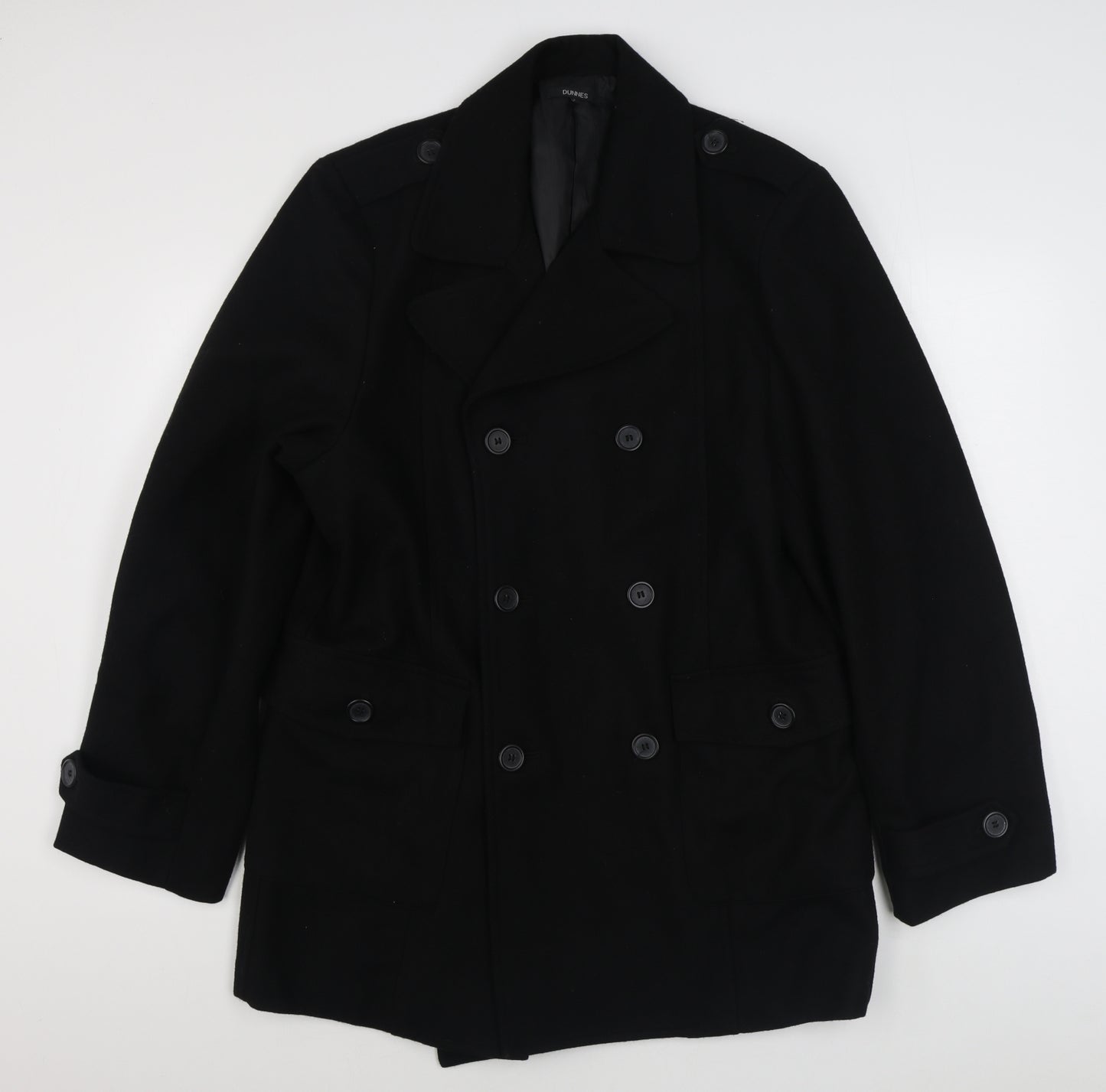 Dunnes Stores Mens Black   Overcoat Coat Size L  Button