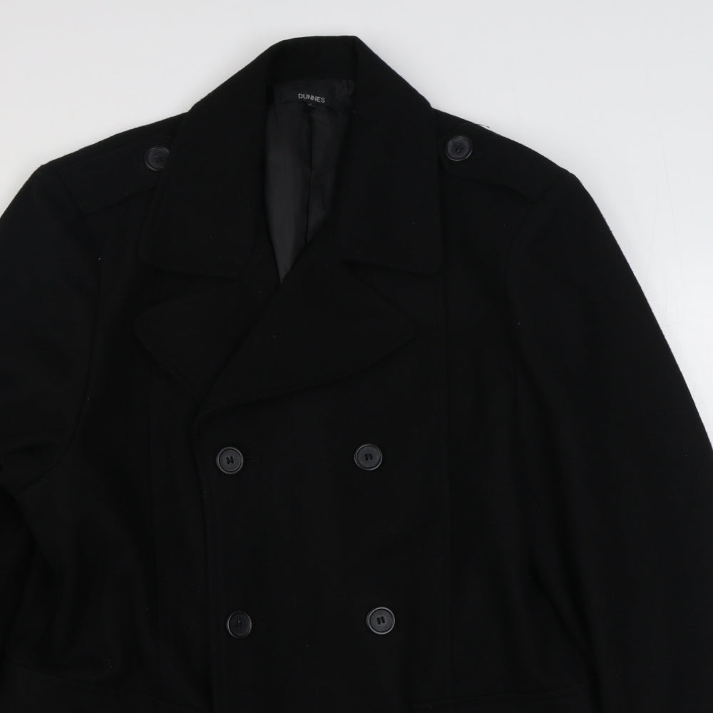 Dunnes Stores Mens Black   Overcoat Coat Size L  Button