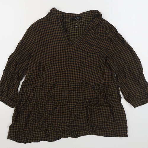 George Womens Blue Check Viscose Basic Blouse Size 10 V-Neck