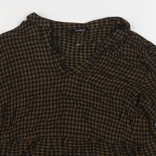 George Womens Blue Check Viscose Basic Blouse Size 10 V-Neck